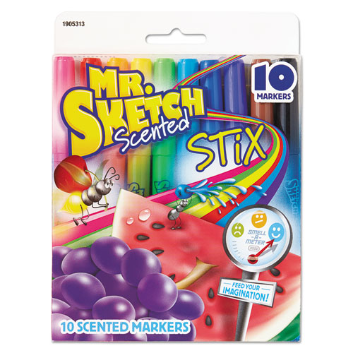 Image of Mr. Sketch® 1905313 Scented Stix Watercolor Marker Set, Fine Bullet Tip, Assorted Colors, 10/set