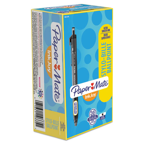 Image of Paper Mate® 1951378 InkJoy 300 RT Ballpoint Pen, Retractable, Medium 1 mm, Black Ink, Black Barrel, 36/Box