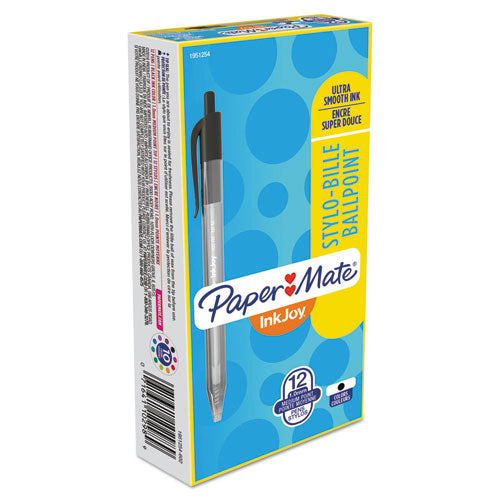 Image of Paper Mate® 1951254 InkJoy 100 RT Ballpoint Pen, Retractable, Medium 1 mm, Black Ink, Smoke/Black Barrel, Dozen