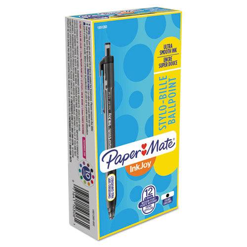 Image of Paper Mate® 1951260 InkJoy 300 RT Ballpoint Pen, Retractable, Medium 1 mm, Black Ink, Black Barrel, Dozen