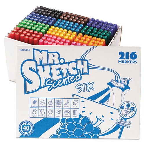 Image of Mr. Sketch® 1905315 Scented Stix Watercolor Marker Set School Pack, Fine Bullet Tip, Assorted Colors, 216/set