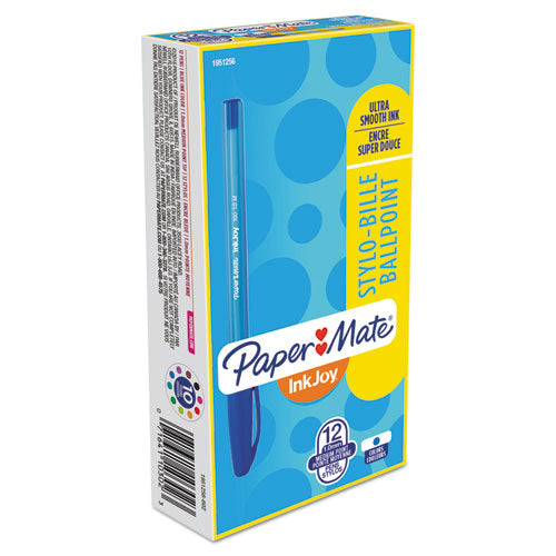 Image of Paper Mate® 1951256 InkJoy 100 Ballpoint Pen, Stick, Medium 1 mm, Blue Ink, Translucent Blue Barrel, Dozen