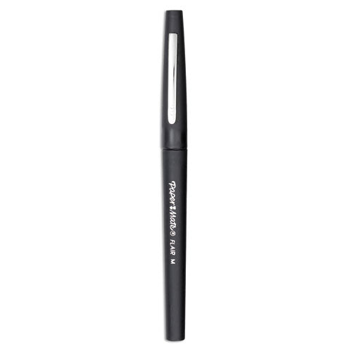 Image of Paper Mate® 1921070 Point Guard Flair Felt Tip Porous Point Pen, Stick, Medium 0.7 mm, Black Ink, Black Barrel, 36/Box