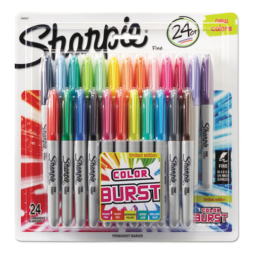 Image of SharpieÂ® Fine Tip Permanent Marker, Fine Bullet Tip, Assorted Classic and Limited Edition Color Burst Colors, 24/Pack