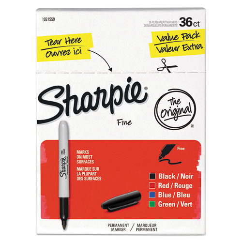 Image of Sharpie® 1921559 Fine Tip Permanent Marker Value Pack, Fine Bullet Tip, Assorted Colors, 36/pack