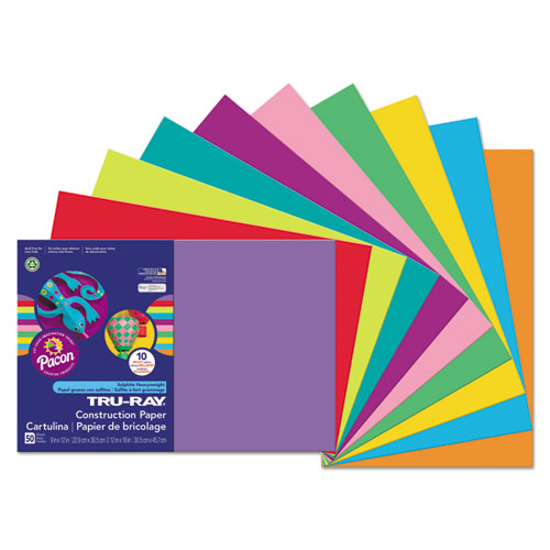 Image of Pacon® P102941 Tru-Ray Construction Paper, 76 lb Text Weight, 12 x 18, Assorted Bright Colors, 50/Pack