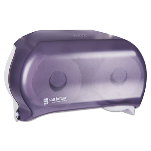 Image of San Jamar® R3600TBK Versatwin Standard Bath Tissue Dispenser, Classic, 8 x 5.75 x 12.75, Transparent Black Pearl