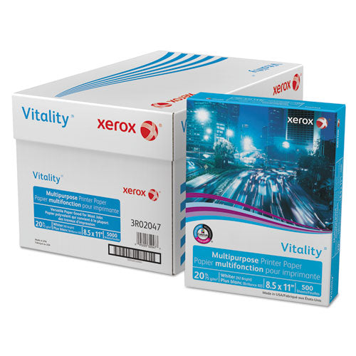 Image of xerox 3R02047 Vitality Multipurpose Print Paper, 92 Bright, 20 lb Bond Weight, 8.5 x 11, White, 500 Sheets/Ream, 10 Reams/Carton