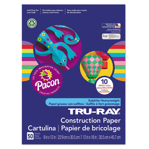 Image of Pacon® P102940 Tru-Ray Construction Paper, 76 lb Text Weight, 9 x 12, Assorted Bright Colors, 50/Pack