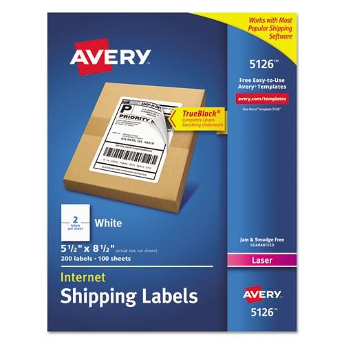 Image of Avery® 05126 Shipping Labels W/ Trueblock Technology, Laser Printers, 5.5 X 8.5, White, 2/sheet, 100 Sheets/box