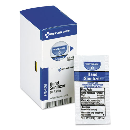 Image of First Aid Only FAE-4007 Gel Hand Sanitizer Packets For Smartcompliance First Aid Kits, 0.9 G, Clean Scent, 10/box