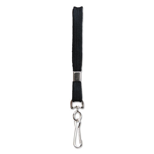 Image of SICURIX® 65619 Flat Lanyard, Metal Hook Fastener, 36", Nylon, Black, 100/Pack