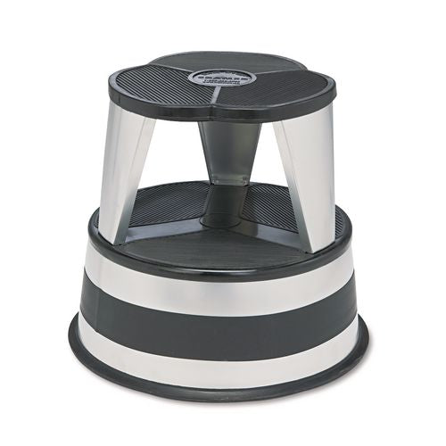 Image of Cramer® 100101 Kik-Step Steel Step Stool, 2-Step, 350 lb Capacity, 16" Diameter x 14.25"h, Silvertone