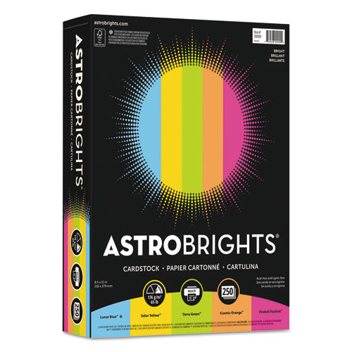 Image of Astrobrights® 99904-01 Color Cardstock -"Bright" Assortment, 65 lb Cover Weight, 8.5 x 11, Assorted, 250/Pack