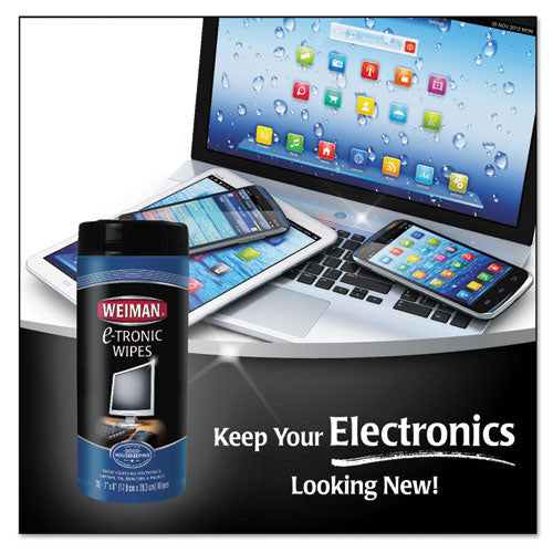 Image of WEIMAN® 93 E-tronic Wipes, 1-Ply, 7 x 8, White, 30/Canister