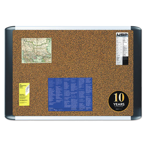 Image of MasterVision® MVI270501 Tech Cork Board, 72" x 48", Tan Surface, Silver/Black Aluminum Frame