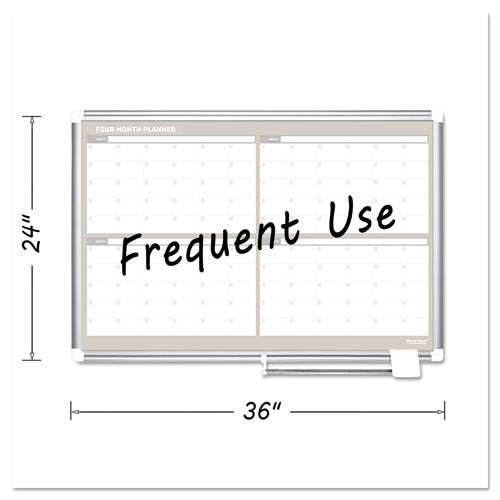Image of MasterVision® GA03105830 Magnetic Dry Erase Calendar Board, Four-Month Planning/Scheduling, 36" x 24", White Surface, Satin Aluminum Frame
