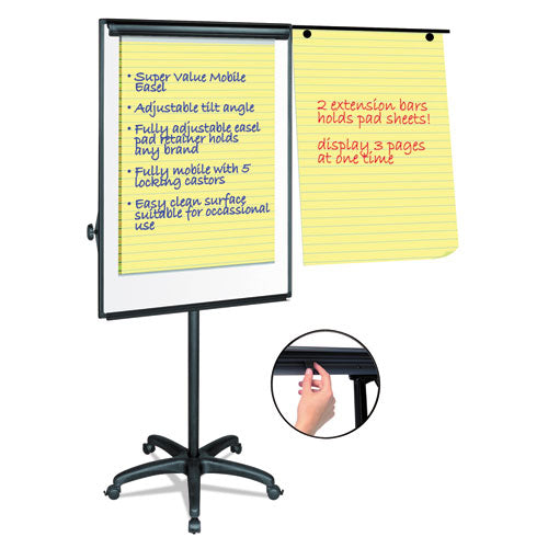 Image of MasterVision® EA4800055 Silver Easy Clean Dry Erase Mobile Presentation Easel, 27.5" x 39", White Surface, Black Aluminum/Steel Frame