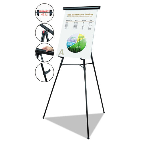 Image of MasterVision® FLX05101MV Heavy-Duty Telescoping Tripod Display Easel, 38" to 69" Tall, Metal, Black, Supports Up to 45 lb