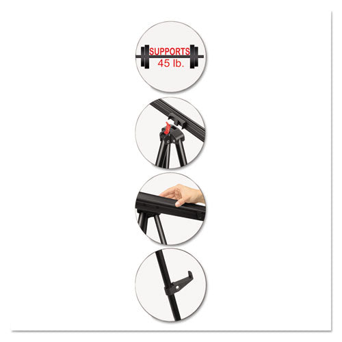 Image of MasterVision® FLX05101MV Heavy-Duty Telescoping Tripod Display Easel, 38" to 69" Tall, Metal, Black, Supports Up to 45 lb