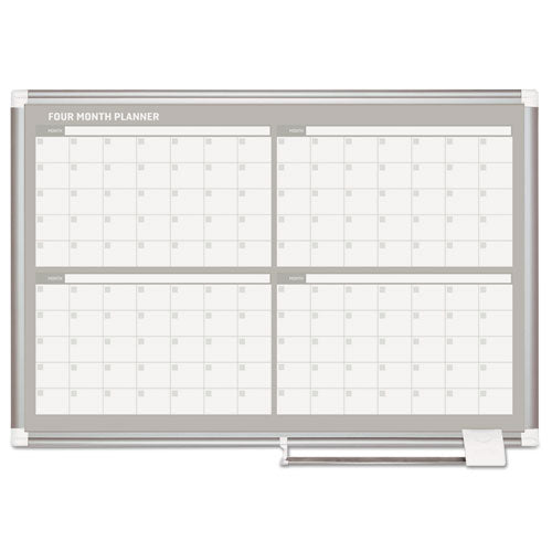 Image of MasterVision® GA03105830 Magnetic Dry Erase Calendar Board, Four-Month Planning/Scheduling, 36" x 24", White Surface, Satin Aluminum Frame