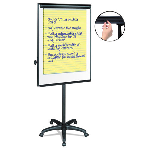 Image of MasterVision® EA4800055 Silver Easy Clean Dry Erase Mobile Presentation Easel, 27.5" x 39", White Surface, Black Aluminum/Steel Frame