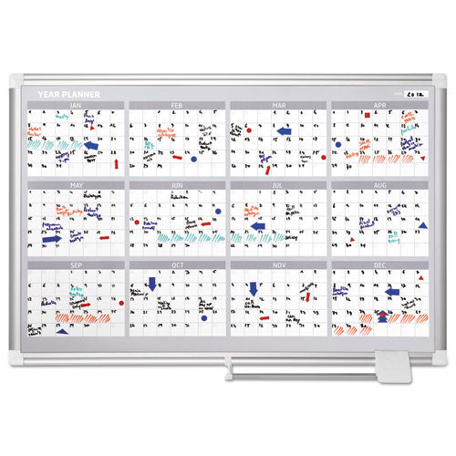 Image of MasterVision® GA03105830 Magnetic Dry Erase Calendar Board, Four-Month Planning/Scheduling, 36" x 24", White Surface, Satin Aluminum Frame