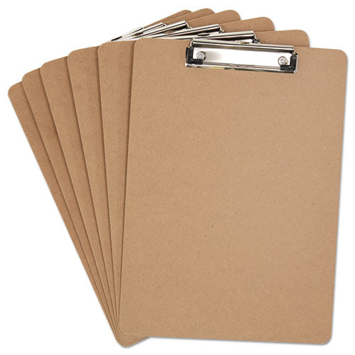 Image of Universal® UNV05562 Hardboard Clipboard with Low-Profile Clip, 0.5" Clip Capacity, Holds 8.5 x 11 Sheets, Brown, 6/Pack