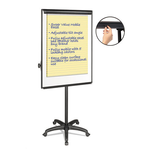 Image of MasterVision® EA4800055 Silver Easy Clean Dry Erase Mobile Presentation Easel, 27.5" x 39", White Surface, Black Aluminum/Steel Frame