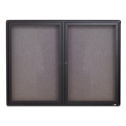 Image of Quartet® 2364L Enclosed Indoor Fabric Bulletin Board with Two Hinged Doors, 48" x 36", Gray Surface, Graphite Gray Aluminum Frame