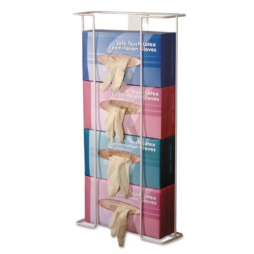 Image of Unimed BHQH004060 Wire Wall-Mount Glove Box Holder, 4-Box, Horizontal, Stainless Steel, White, 11 x 4 x 22