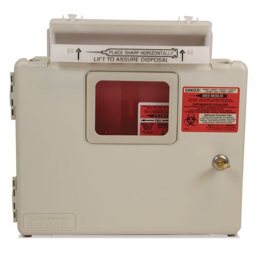 Image of Covidien SWMU000609 In-Room Locking Wall Mount Sharps Container Cabinet System, 5 qt, ABS Plastic, Beige