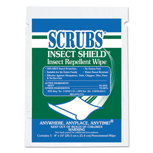 Image of SCRUBS® 91401 Insect Shield Insect Repellent Wipes, 8 x 10, 100/Carton