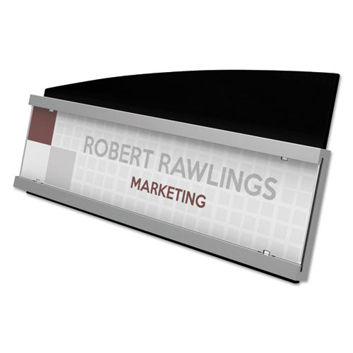 Image of deflecto® 89105 Interior Image Anti-Glare Sign Holder, Landscape, 8.5" x 2" Insert, Black/Silver