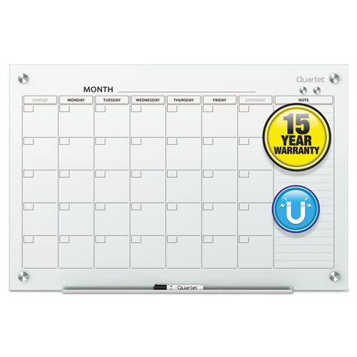 Image of Quartet® GC4836F Infinity Magnetic Glass Calendar Board, Monthly Planning/Scheduling, 48" x 36", White Surface