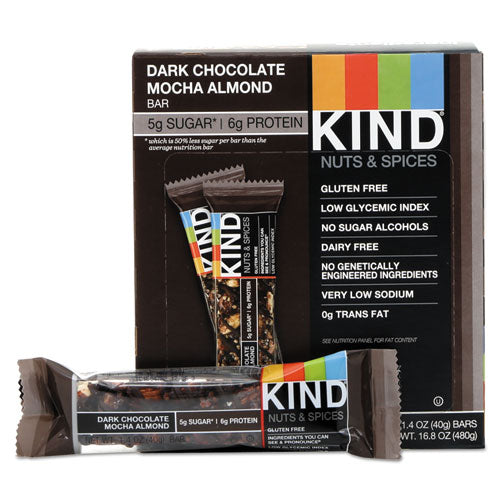 Image of KIND 18554 Nuts And Spices Bar, Dark Chocolate Mocha Almond, 1.4 Oz Bar, 12/box