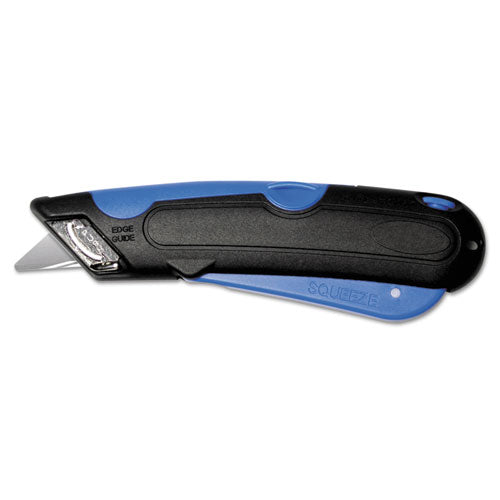 Image of COSCO 091508 Easycut Cutter Knife w/Self-Retracting Safety-Tipped Blade, 6" Plastic Handle, Black/Blue
