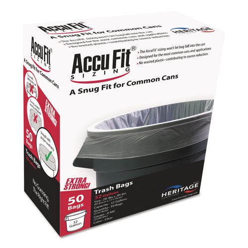 Image of AccuFit® H5645TC RC1 Linear Low Density Can Liners with AccuFit Sizing, 23 gal, 0.9 mil, 28" x 45", Clear, 50 Bags/Box, 6 Boxes/Carton