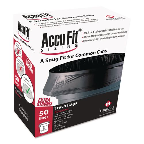 Image of AccuFit® H8053PK RC1 Linear Low Density Can Liners with AccuFit Sizing, 55 gal, 1.3 mil, 40" x 53", Black, 50 Bags/Box, 3 Boxes/Carton