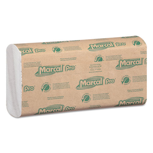 Image of Marcal PRO P100B 100% Recycled Folded Paper Towels, C-Fold, 1-Ply, 12.88 x 10.13, White, 150/Pack, 16 Packs/Carton