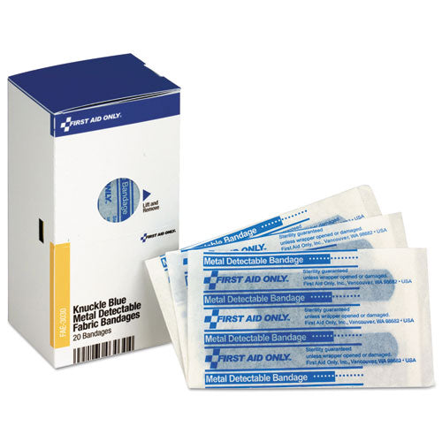 Image of First Aid Only FAE-3030 Smartcompliance Blue Metal Detectable Bandages, Knuckle, 1 X 3, 20/box