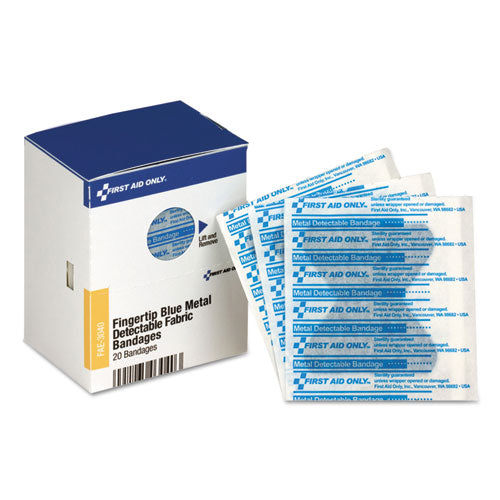 Image of First Aid Only FAE-3040 Smartcompliance Blue Metal Detectable Bandages,fingertip, 1.75 X 2, 20 Box