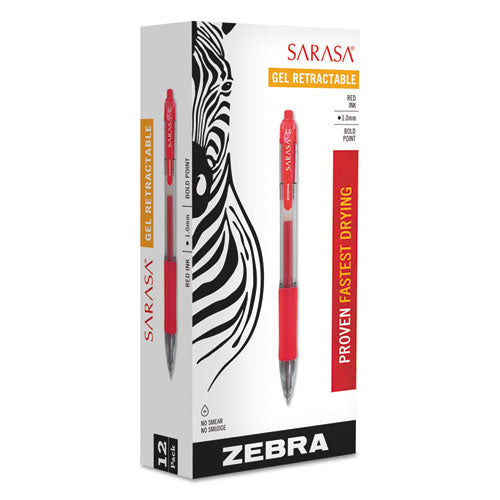 Image of Zebra® 46630 Sarasa Dry Gel X20 Gel Pen, Retractable, Bold 1 mm, Red Ink, Clear/Red Barrel, Dozen