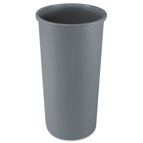 Image of Rubbermaid® Commercial FG354600GRAY Untouchable Large Plastic Round Waste Receptacle, 22 gal, Plastic, Gray