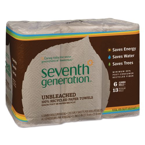 Image of Seventh Generation® SEV 13737 Natural Unbleached 100% Recycled Paper Kitchen Towel Rolls, 2-Ply, 11 x 9, 120/Roll, 6 Rolls/Pack