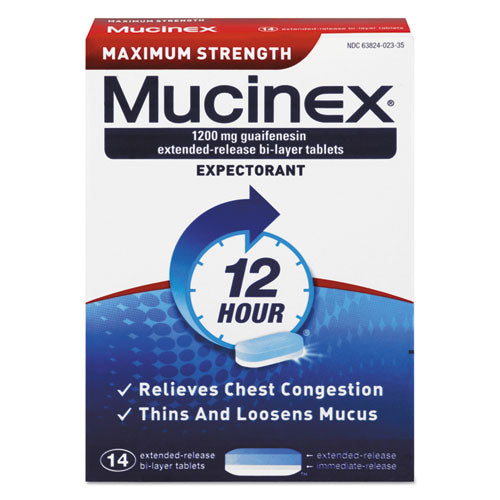 Image of Mucinex® 63824-02314 Maximum Strength Expectorant, 14 Tablets/box