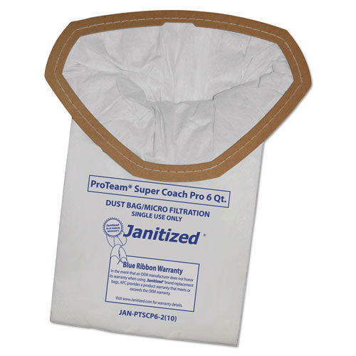 Image of Janitized® JAN-PTSCP6-2(10) Vacuum Filter Bags Designed to Fit ProTeam Super Coach Pro 6/GoFree Pro, 100/Carton