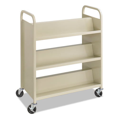 Image of Safco® 5357SA Steel Double-Sided Book Cart, Metal, 6 Shelves, 300 lb Capacity, 36" x 18.5" x 43.5", Sand