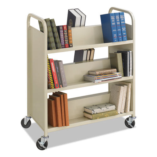 Image of Safco® 5357SA Steel Double-Sided Book Cart, Metal, 6 Shelves, 300 lb Capacity, 36" x 18.5" x 43.5", Sand