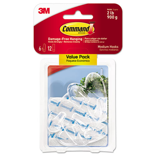 Image of Command 17091CLRVP Medium Clear Hooks, Plastic, Supports 2 lb, 6/Pack